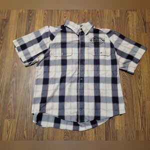 Harley Davidson Men’s XL Tan Gray Plaid Short Sleeve Button-Up Shirt Biker